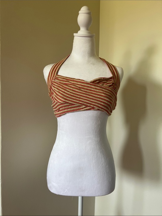 Free People Tops - Free People Linen Blend Striped Halter Crop Top Size 12 NWOT